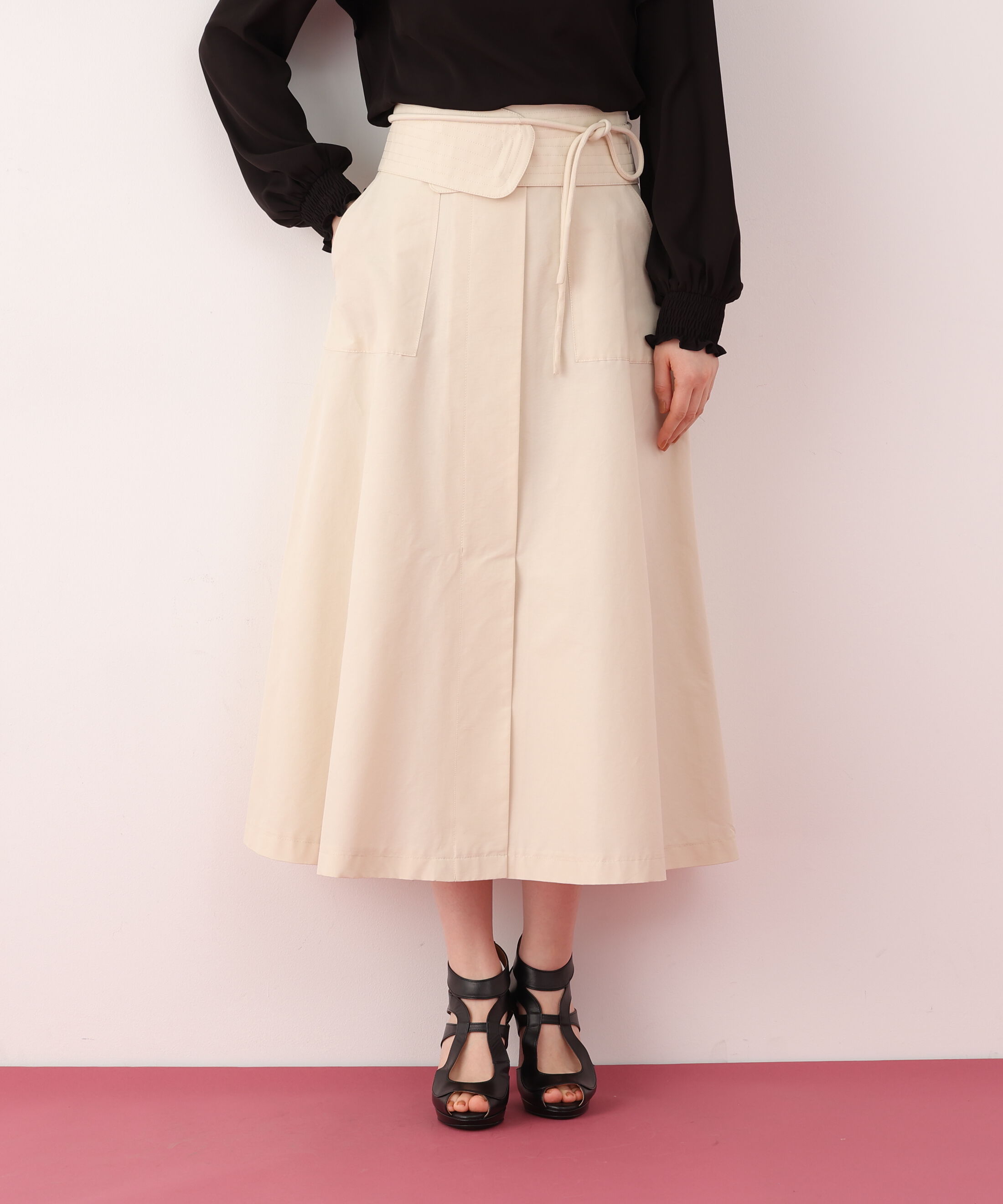  「ステッチベルトフレアースカート」|スカート|