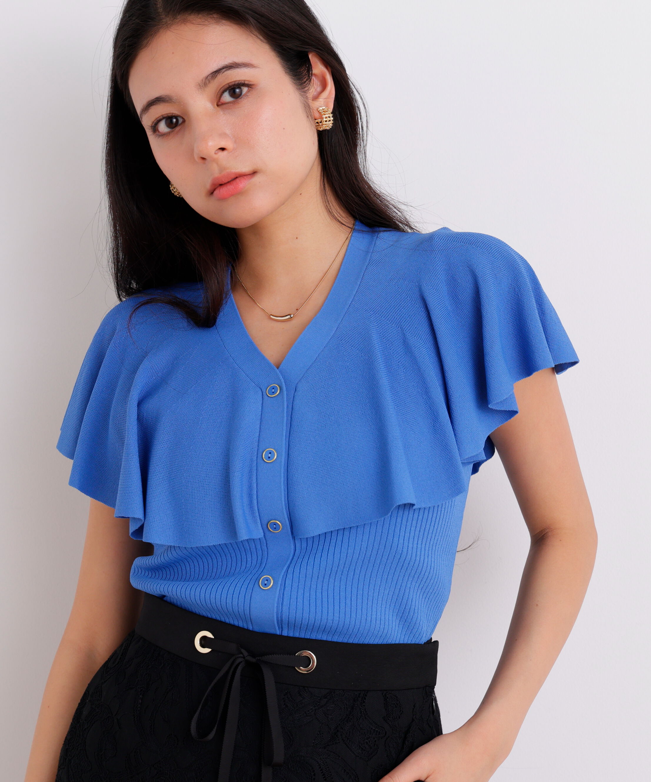  「Vネックケープニットプルオーバー」|ニット・セーター|