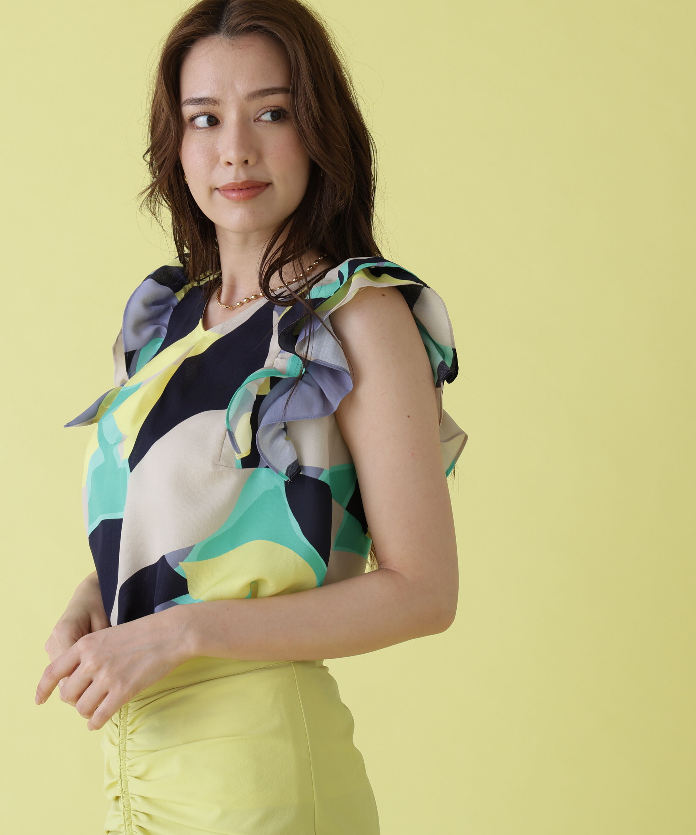  「シェードリーフプリントＶネックブラウス」|シャツ・ブラウス|