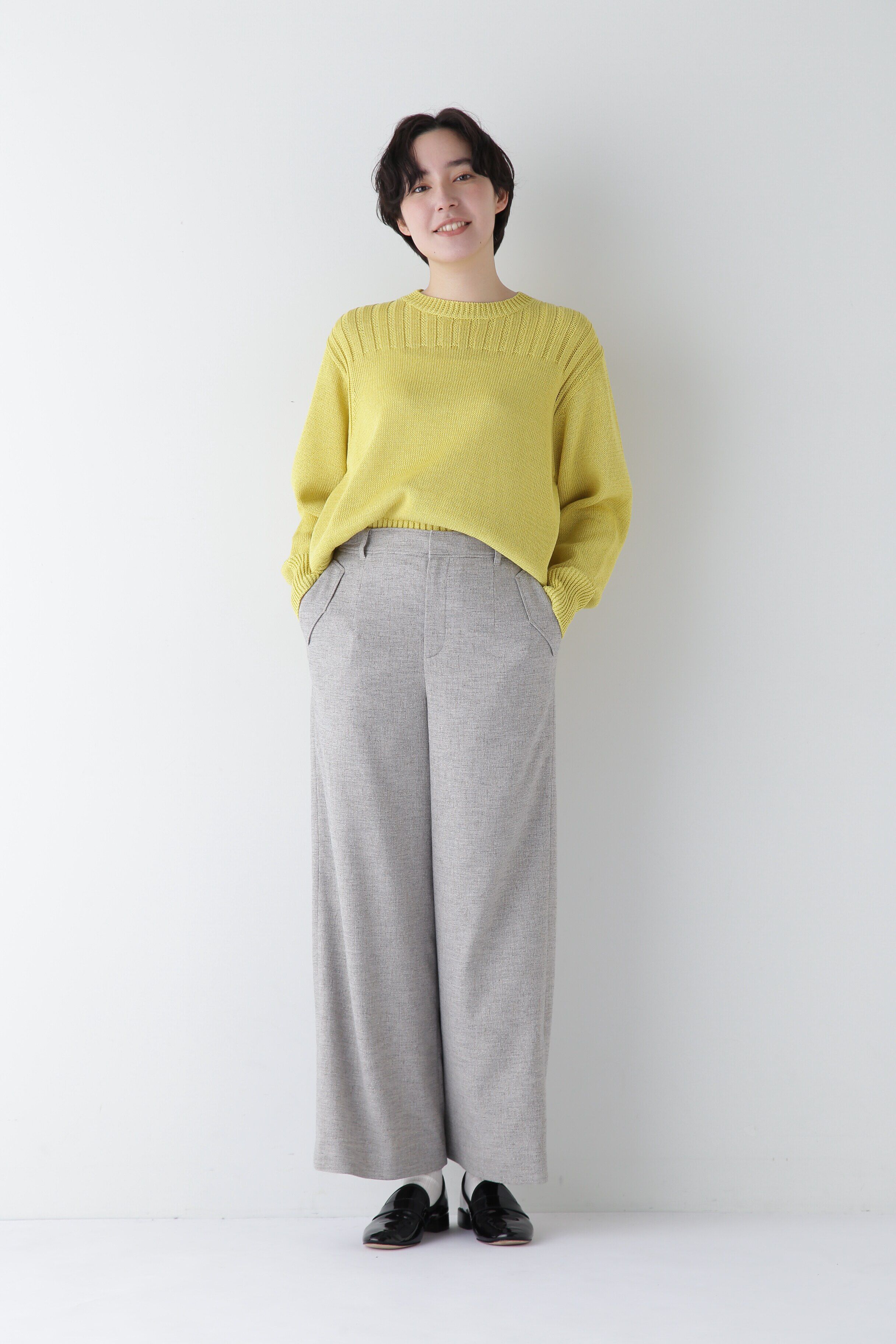  「◆【ウォッシャブル】ギマコットン編地コンビプルオーバー」|ニット・セーター|