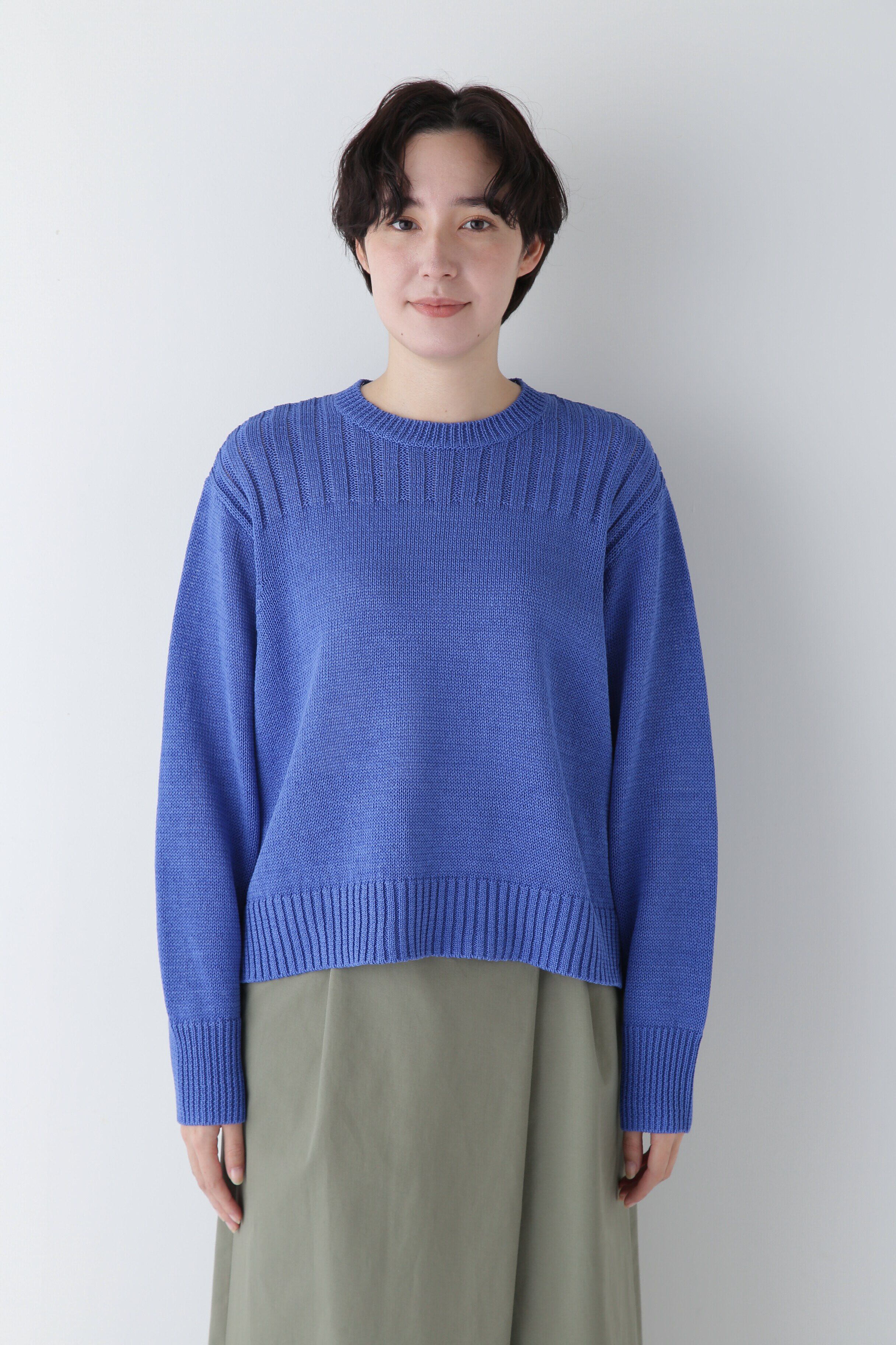  「◆【ウォッシャブル】ギマコットン編地コンビプルオーバー」|ニット・セーター|