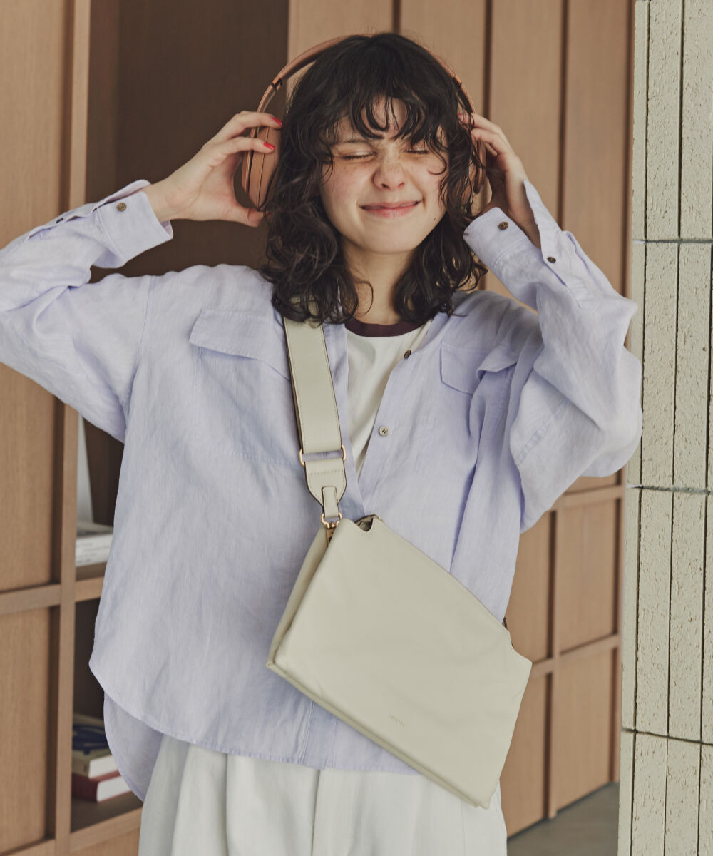  「◆ハードマンリネンバンドカラーシャツブラウス」|シャツ・ブラウス|ラベンダー