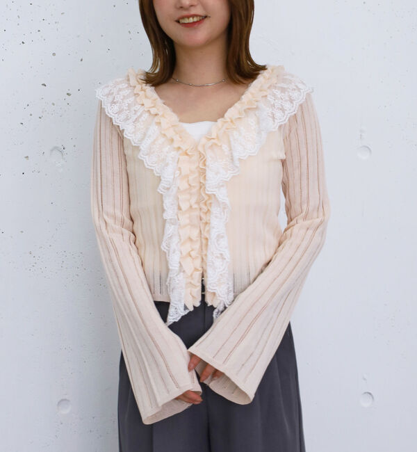 archives「フロントレースフリルニットカーディガン」|カーディガン|