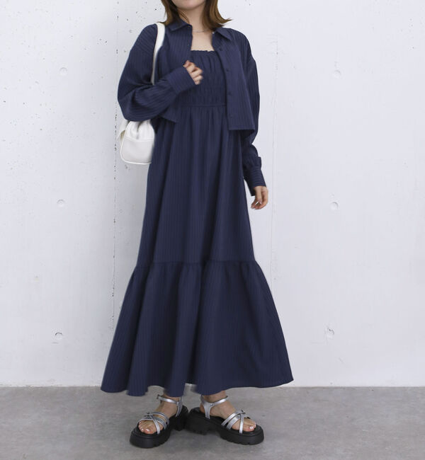 archives「ショートシャツ&times;シャーリングキャミワンピースＳＥＴ」|ワンピース|NAVY