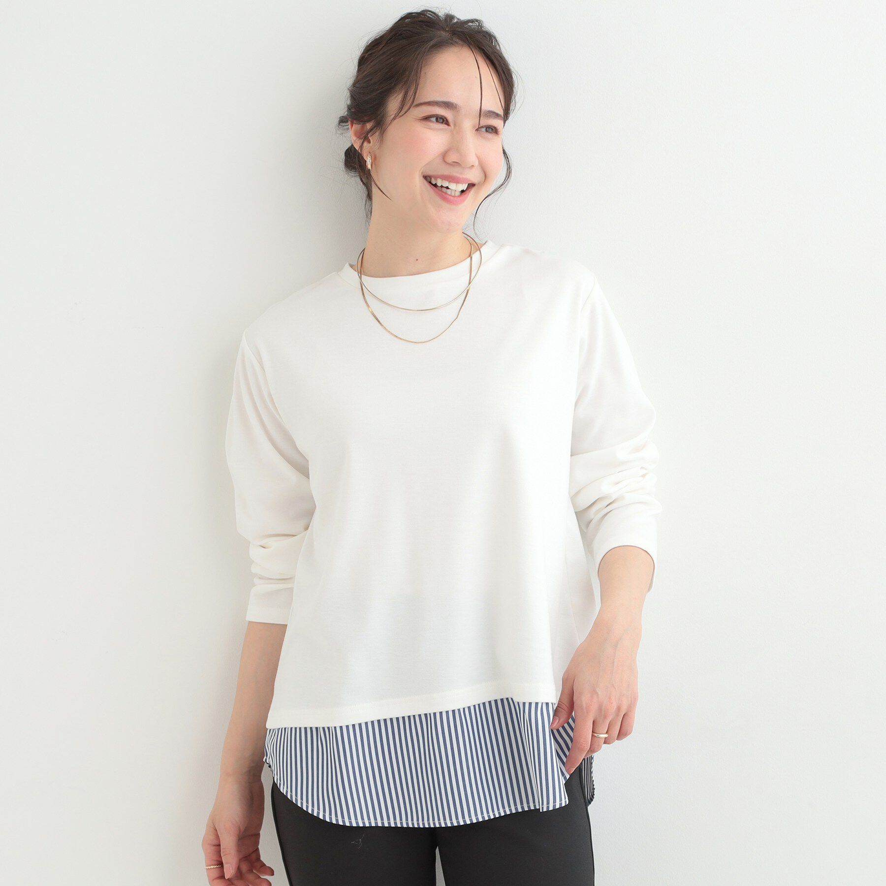 SHOO･LA･RUE「【洗濯機可/S-LL】レイヤードスタイルにおすすめ 裾切替 スムースロンT」|Tシャツ・カットソー|