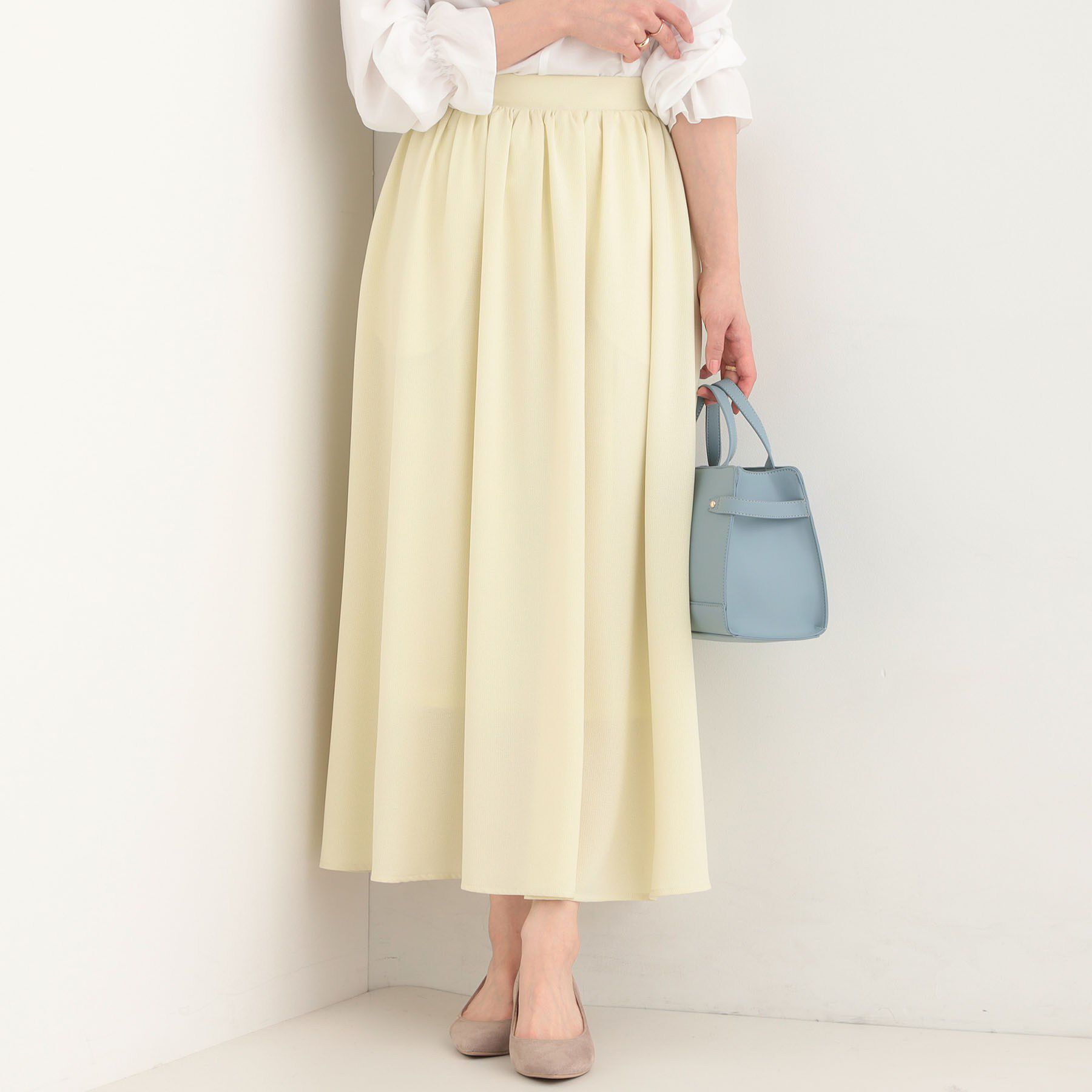 SHOO･LA･RUE「【着丈選べる】ふんわり揺れる アソート柄フレアスカート」|スカート|ライトイエロー(03