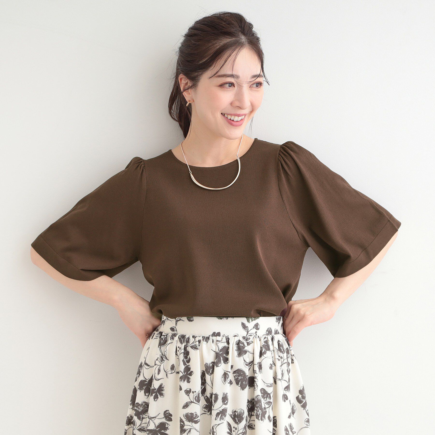 SHOO･LA･RUE「【毎日洗える/S-LL】大人フェミニンなひらり袖 二の腕が隠れる5分袖ニット」|ニット・セーター|