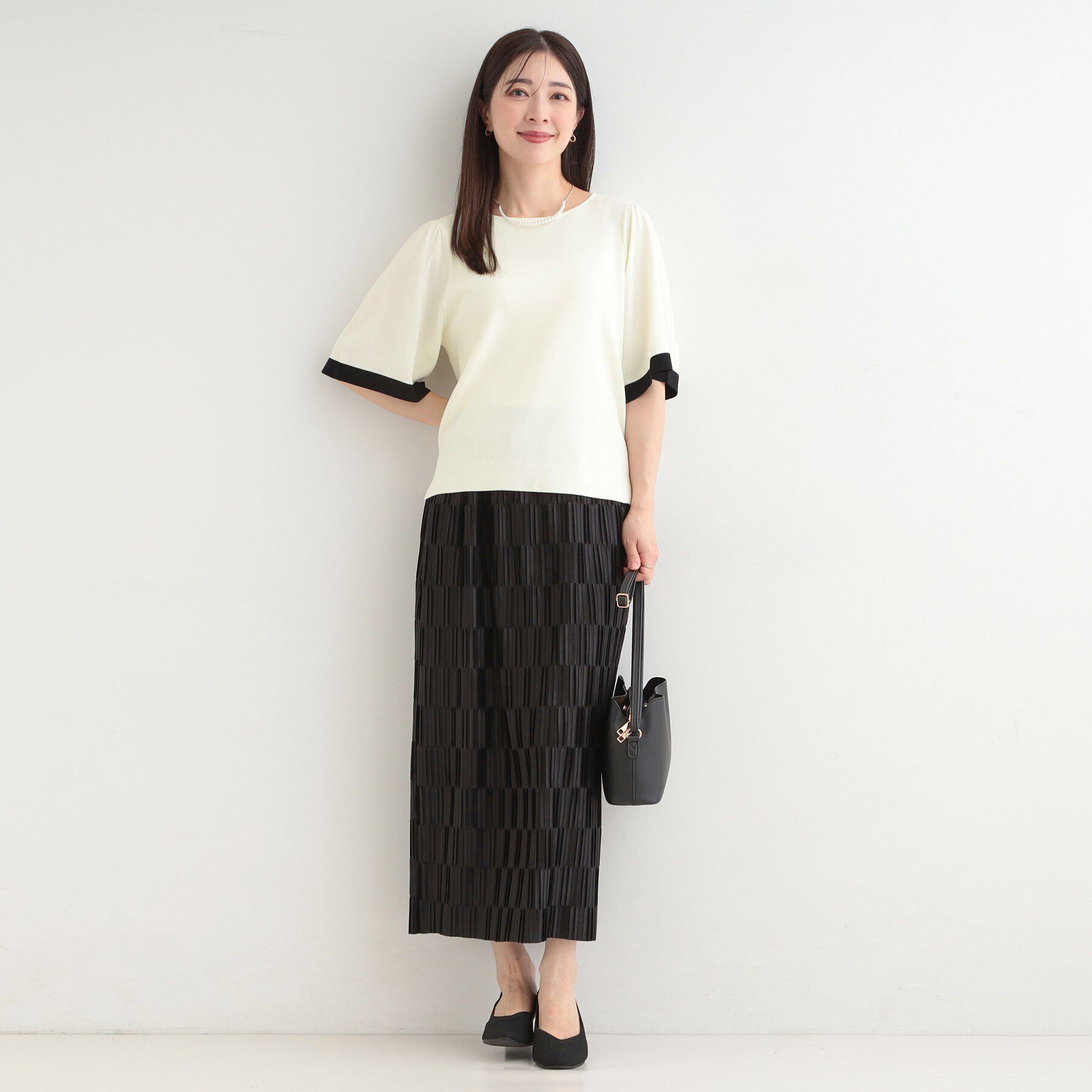 SHOO･LA･RUE「【毎日洗える/S-LL】大人フェミニンなひらり袖 二の腕が隠れる5分袖ニット」|ニット・セーター|