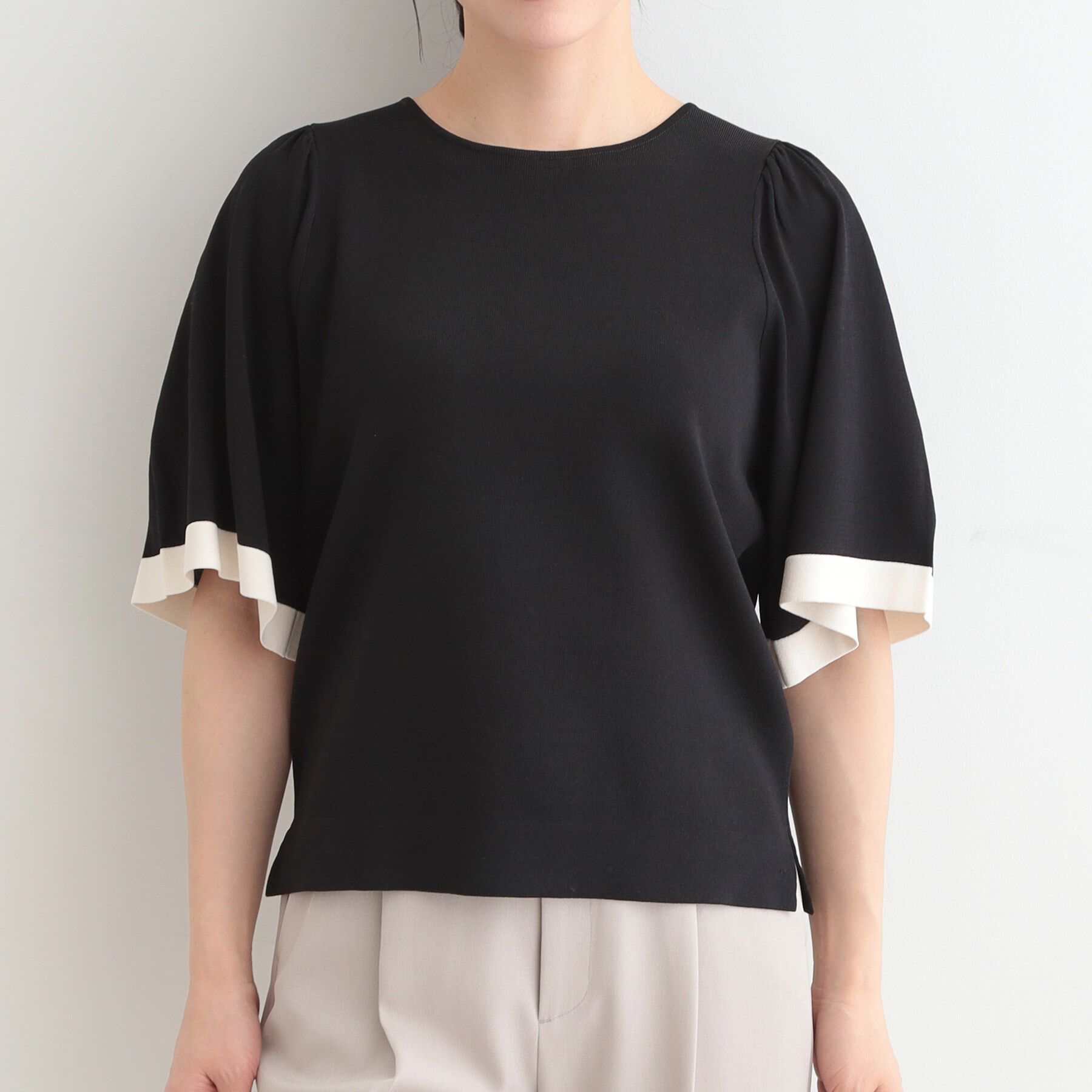 SHOO･LA･RUE「【毎日洗える/S-LL】大人フェミニンなひらり袖 二の腕が隠れる5分袖ニット」|ニット・セーター|