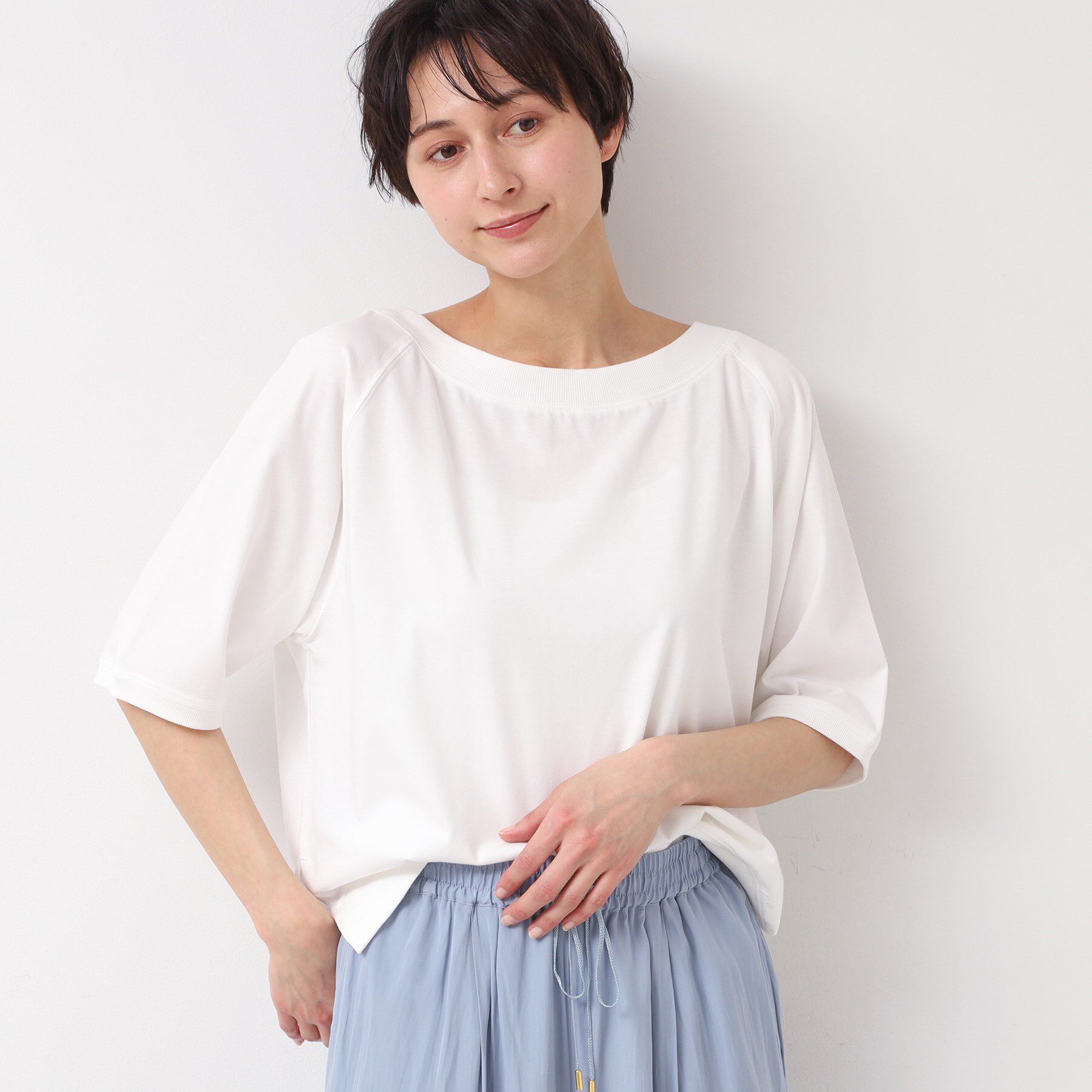 Dessin「【接触冷感・UV・洗える】裾リブスリット五分袖カットソー」|Tシャツ・カットソー|