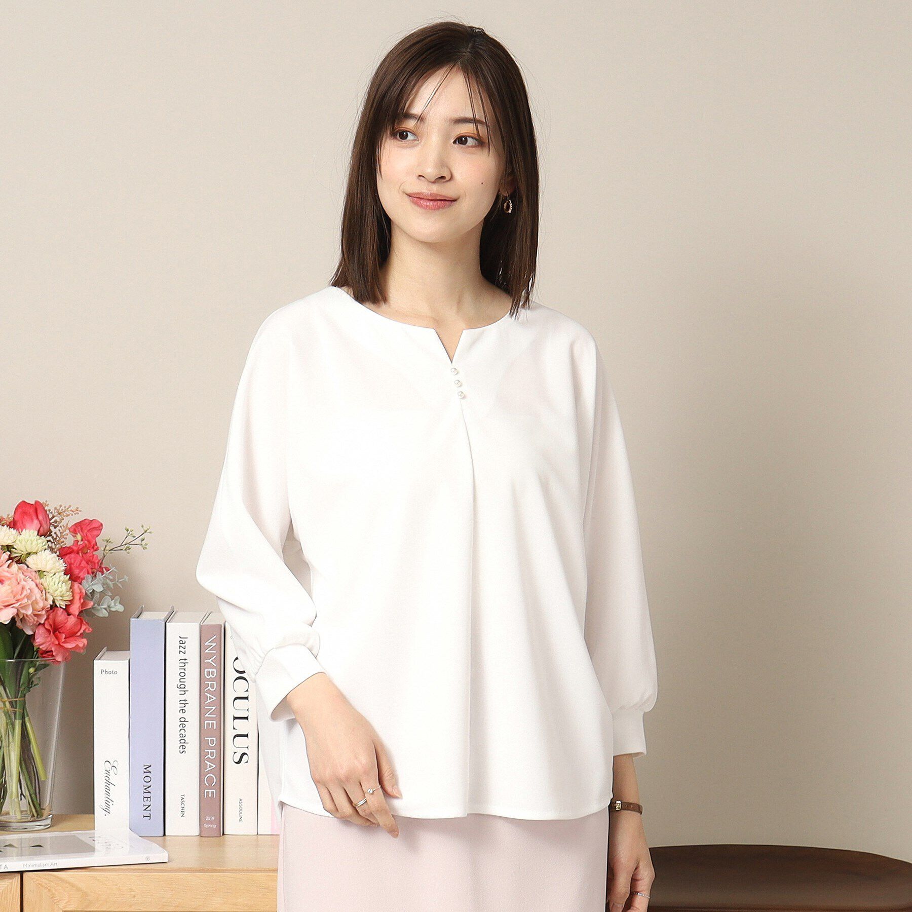 ITS&rsquo;DEMO「【通勤／手洗い可】カットジョーゼットキーネックプルオーバー」|シャツ・ブラウス|