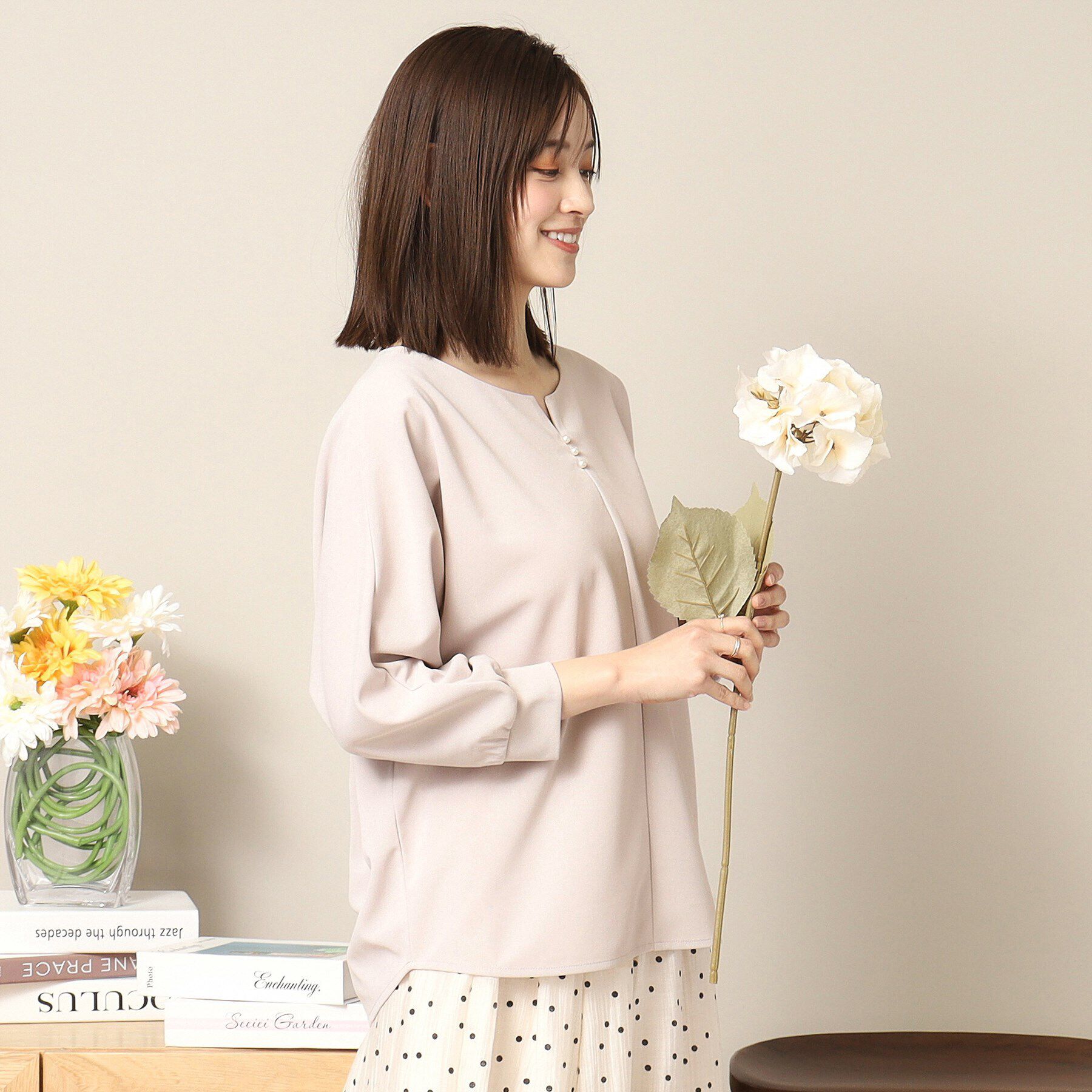 ITS&rsquo;DEMO「【通勤／手洗い可】カットジョーゼットキーネックプルオーバー」|シャツ・ブラウス|