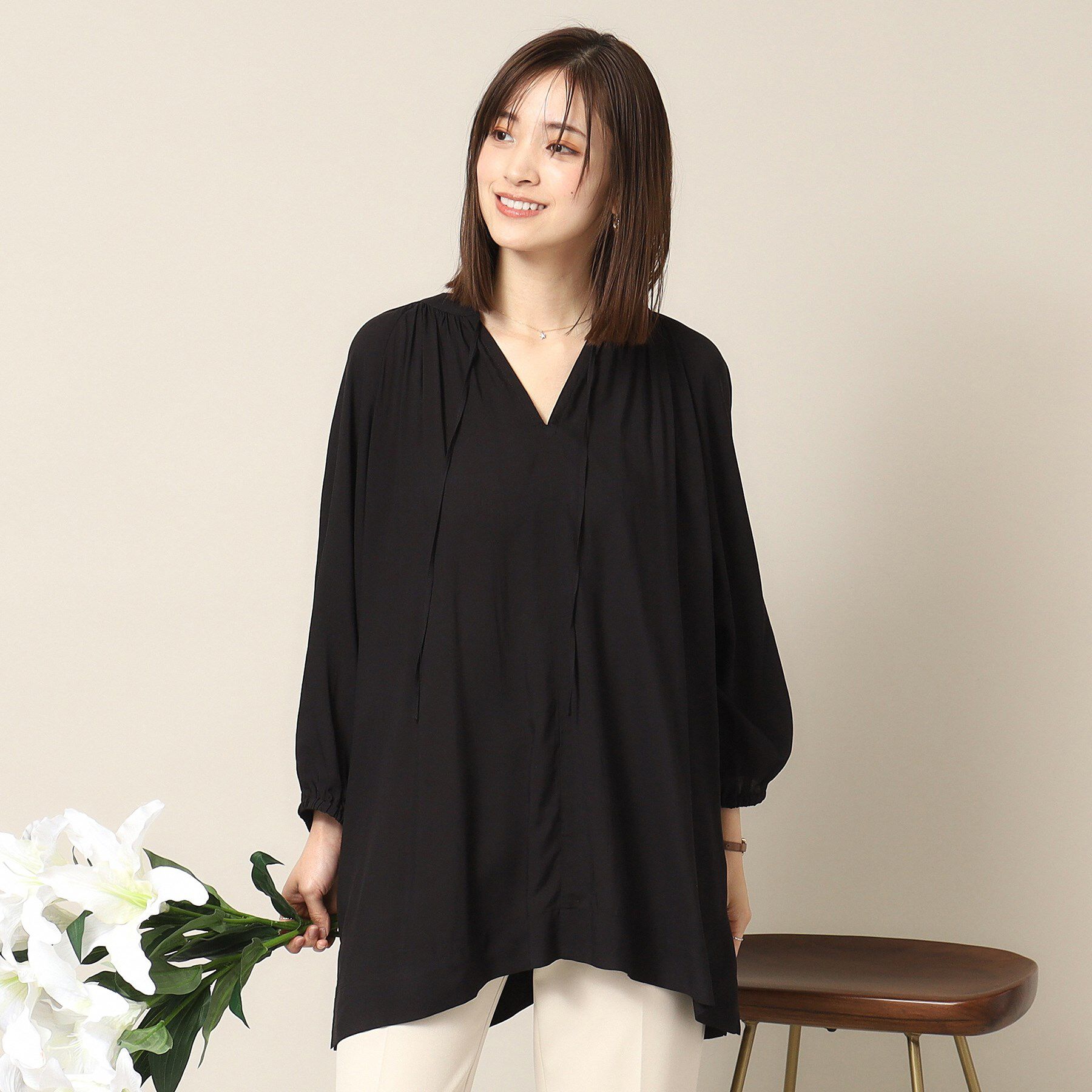 ITS&rsquo;DEMO「【手洗い可】スキッパーブラウス」|シャツ・ブラウス|ブラック(019)