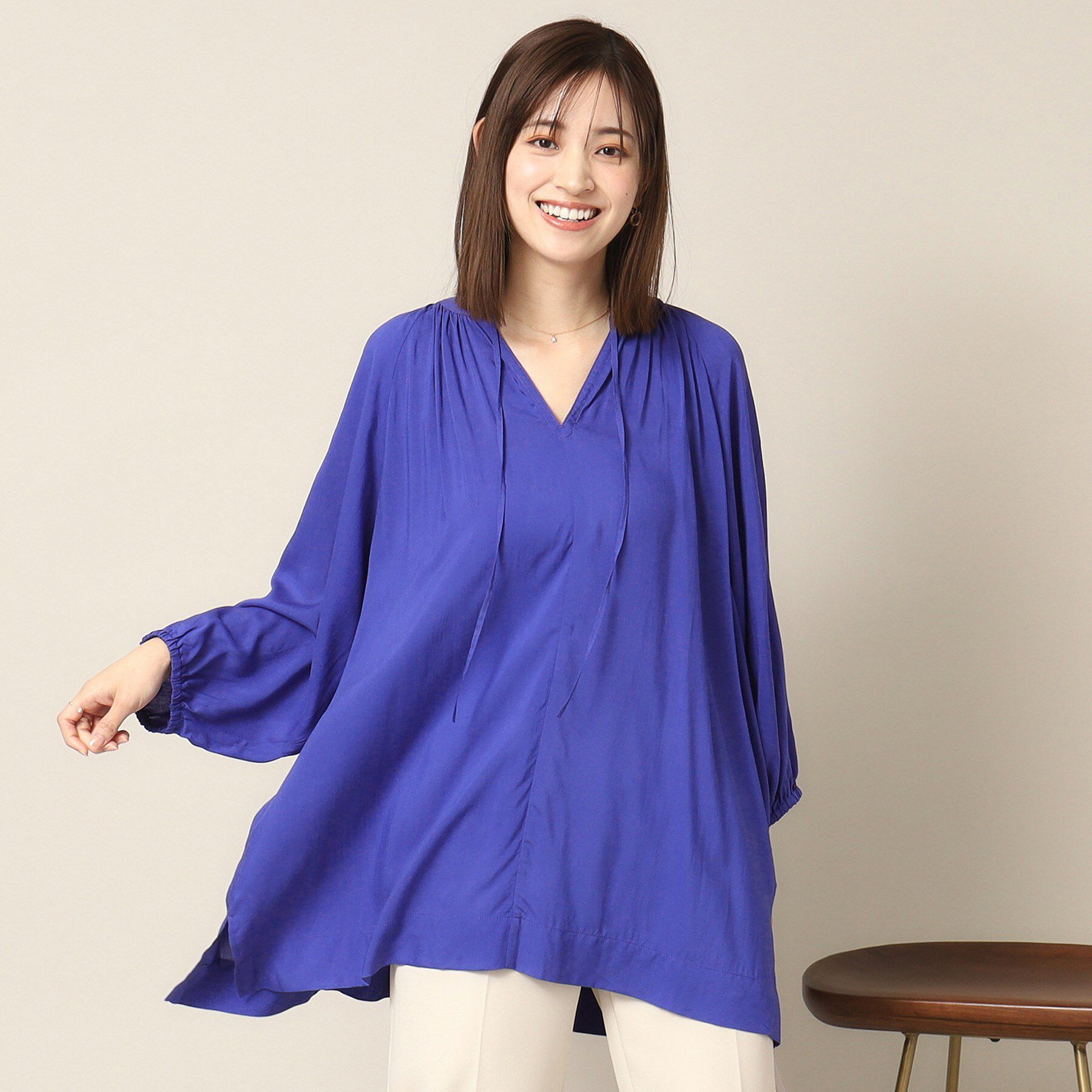 ITS&rsquo;DEMO「【手洗い可】スキッパーブラウス」|シャツ・ブラウス|ブルー(092)