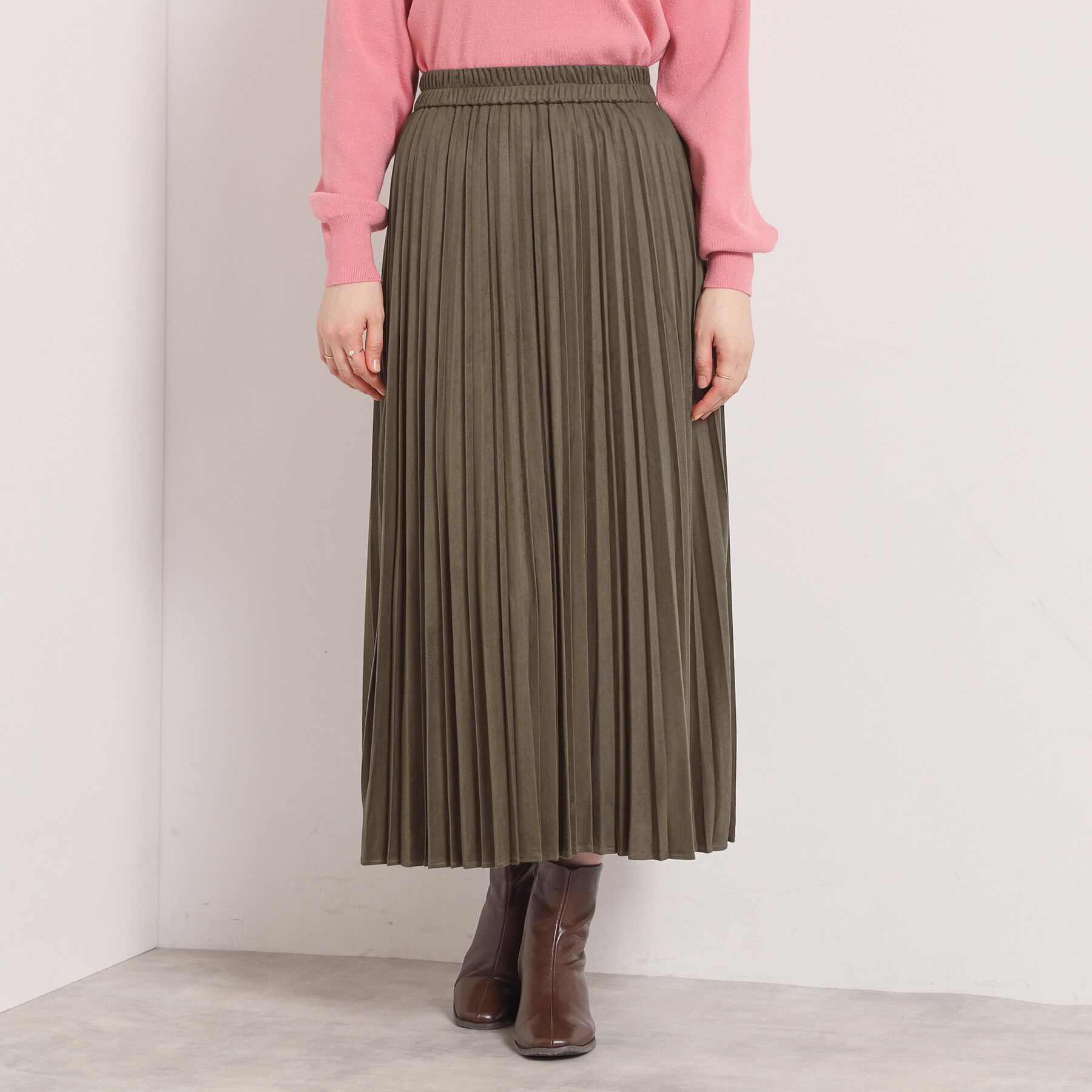 ITS&rsquo;DEMO「【手洗い可/ウエストゴム】フェイクスエードプリーツスカート」|スカート|