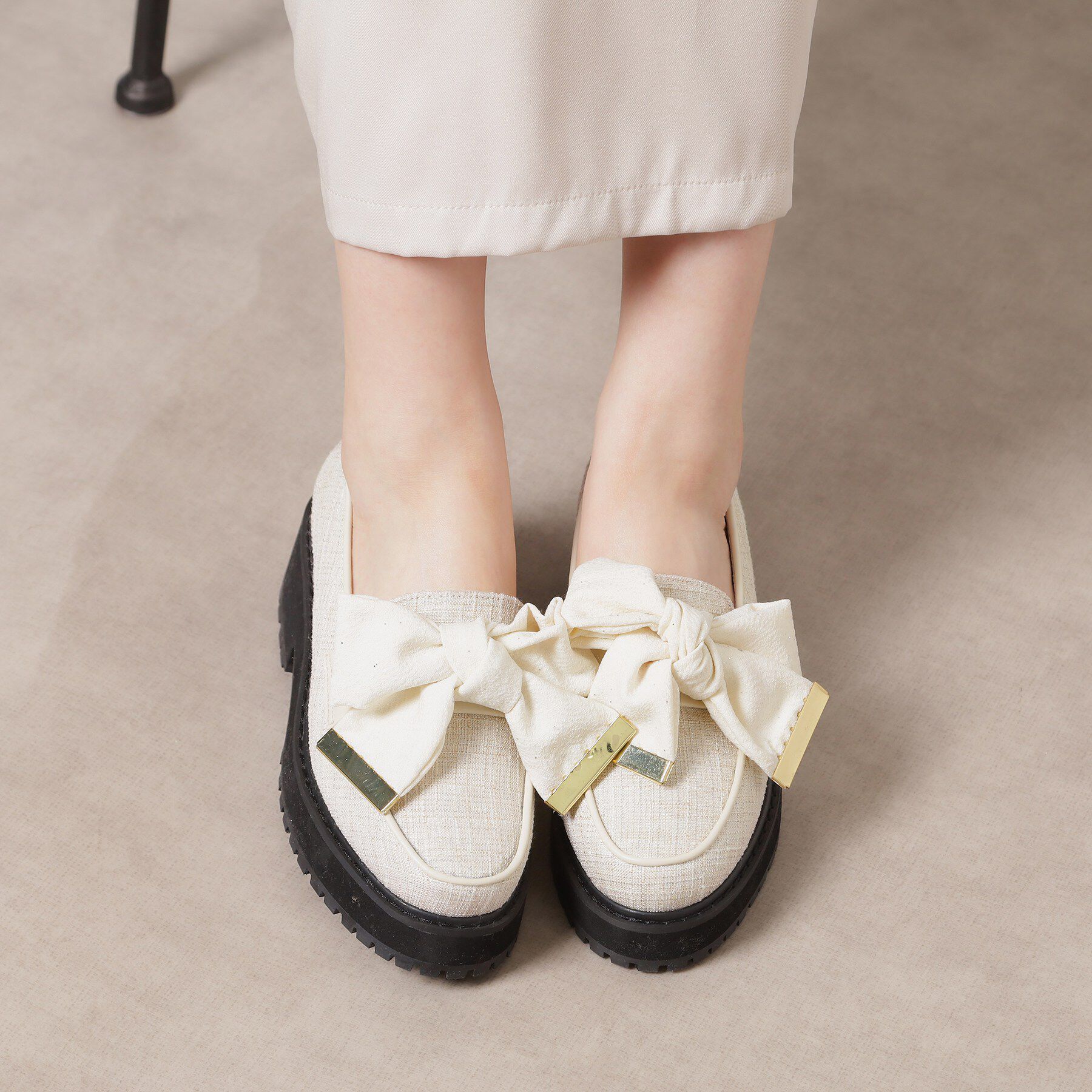 ESPERANZA「晴雨兼用リボン厚底ローファー」|パンプス|