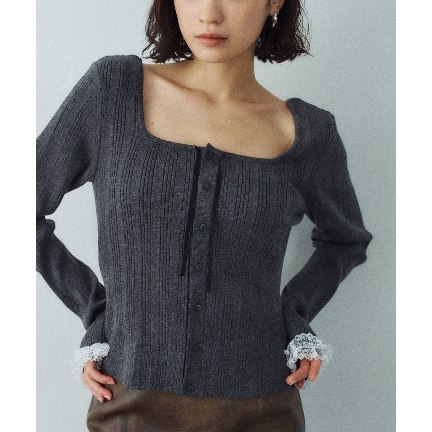 CODE A「lace frill cardigan」|カーディガン|グレー(012)