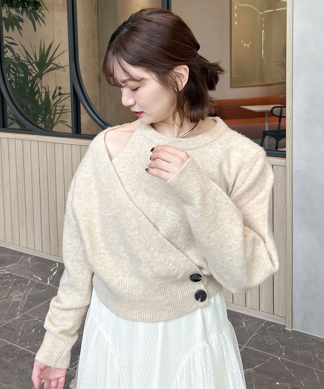 COCO DEAL「レイヤード風アシメニット」|ニット・セーター|ベージュ