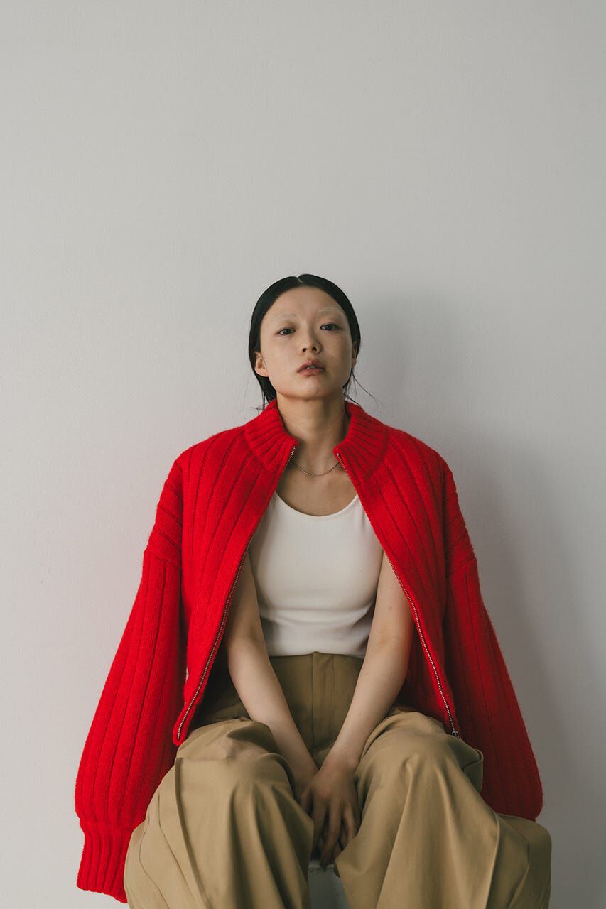 STYLEMIXER「パッファーニットジップカーデ」|カーディガン|RED