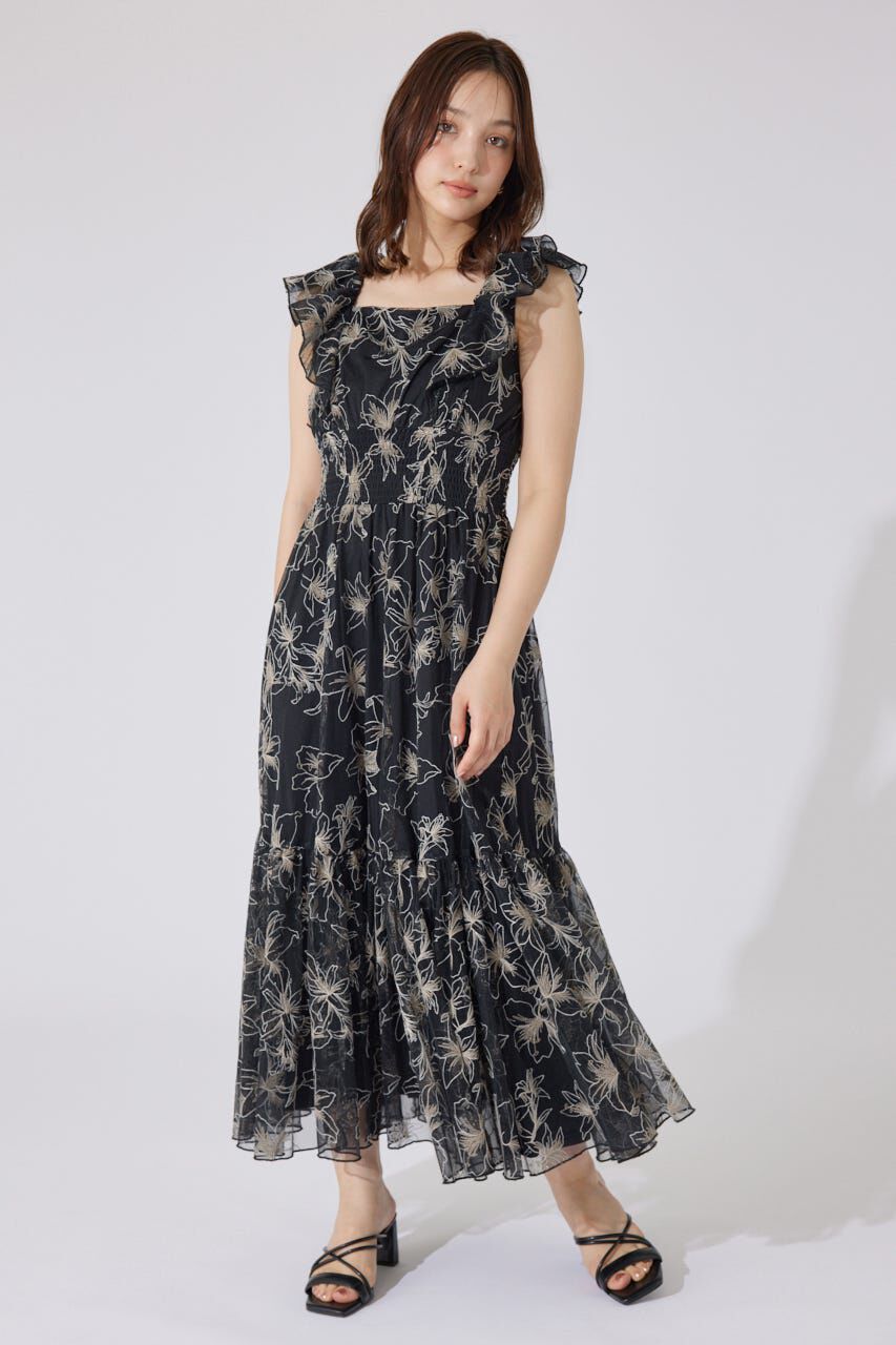 rienda「エンブロイダリーチュールフレアスリーブワンピース」|ワンピース|