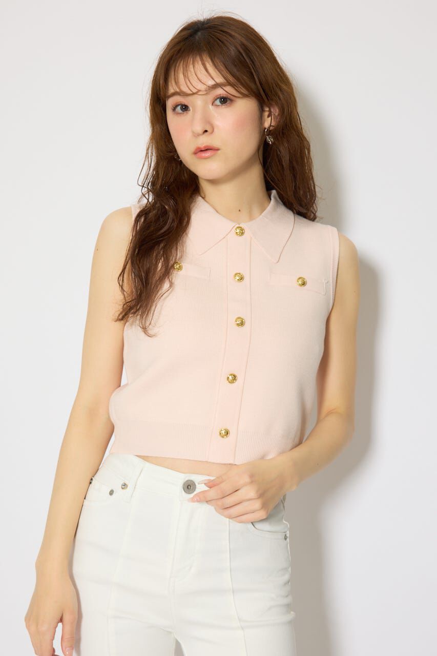 rienda「ゴールドボタンノースリニットトップス」|ニット・セーター|