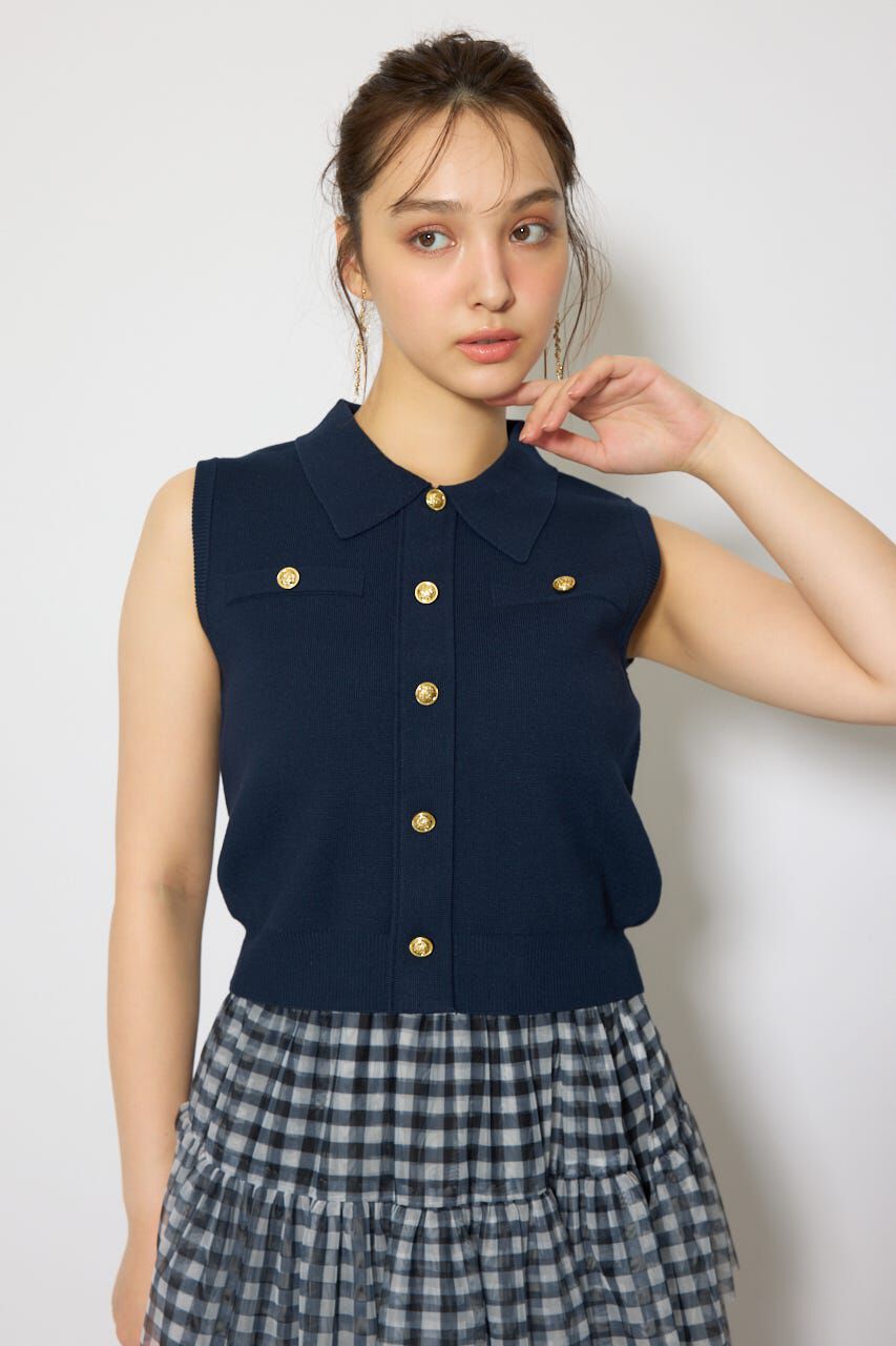 rienda「ゴールドボタンノースリニットトップス」|ニット・セーター|