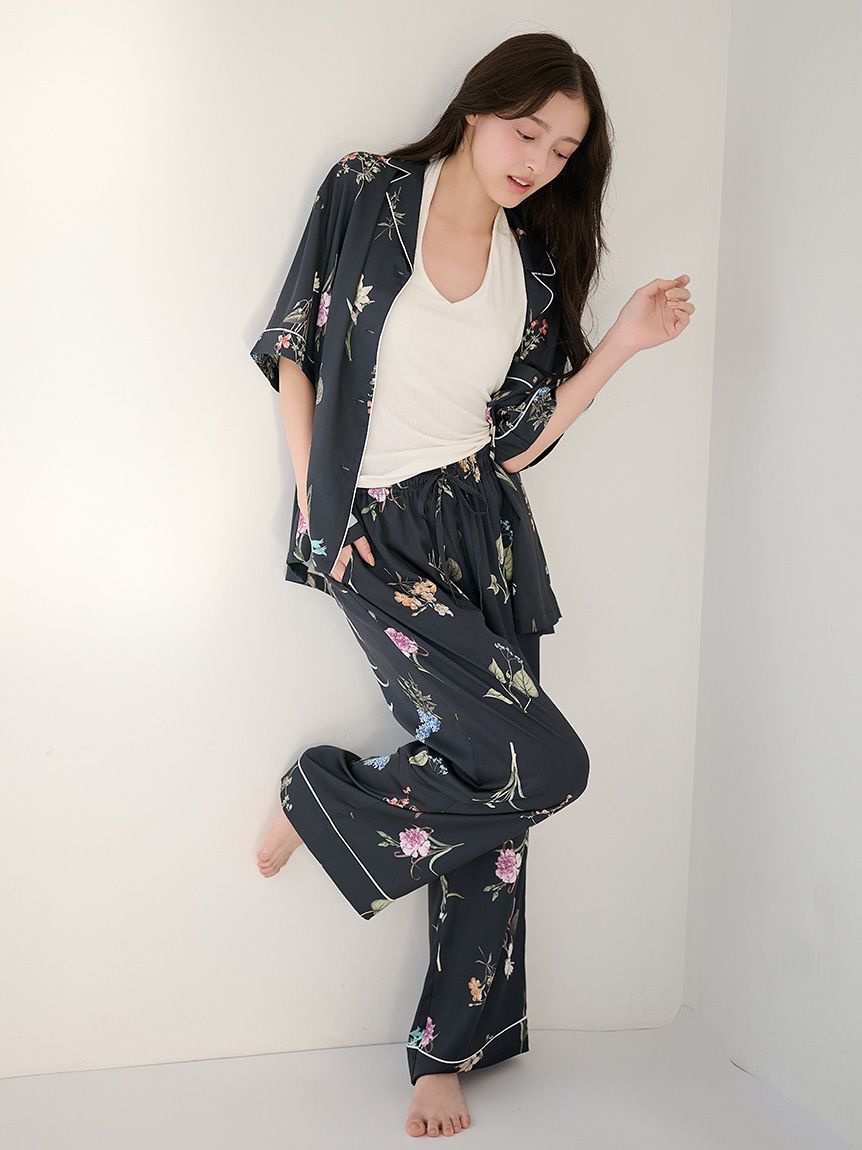 SNIDEL HOME「【UVカット】サテンプリントロングパンツ」|ルームウェア|NVY