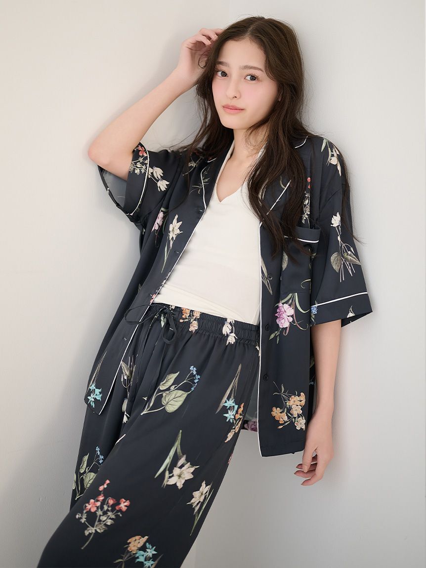 SNIDEL HOME「【UVカット】サテンプリント開襟シャツ」|ルームウェア|NVY