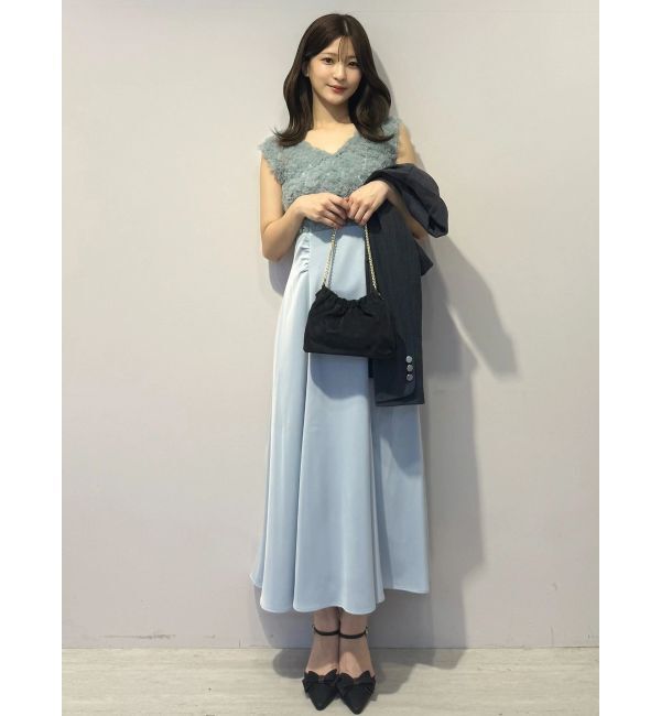 MERCURYDUO「チュールフリルドッキングサテンワンピース」|ドレス|