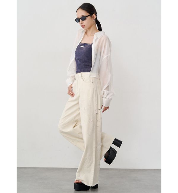 MURUA「ダメージフラワーワイドデニム」|デニム|