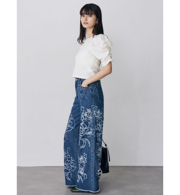 MURUA「ダメージフラワーワイドデニム」|デニム|