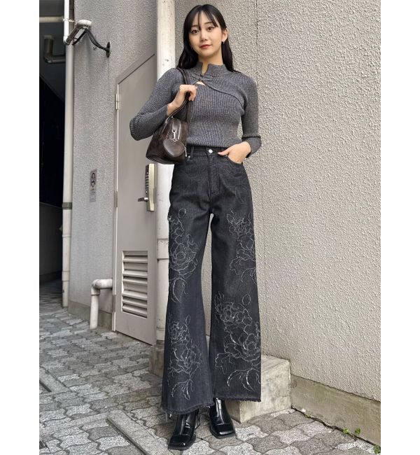 MURUA「ダメージフラワーワイドデニム」|デニム|