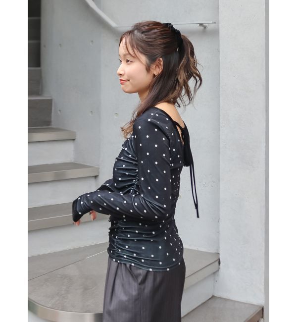 Ungrid「バックオープンドットシアーベロアロングスリーブTee」|Tシャツ・カットソー|