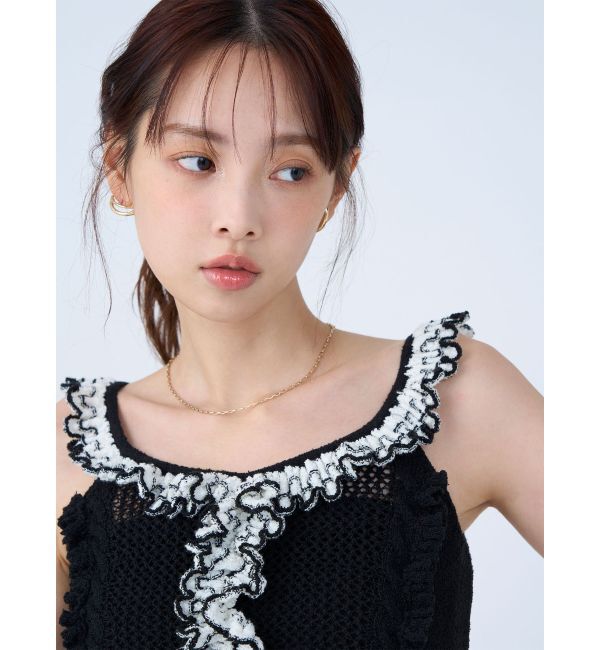 LAGUNAMOON「フリルデザインノースリニットプルオーバー」|ニット・セーター|ブラック