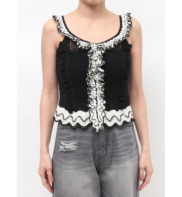 LAGUNAMOON「フリルデザインノースリニットプルオーバー」|ニット・セーター|