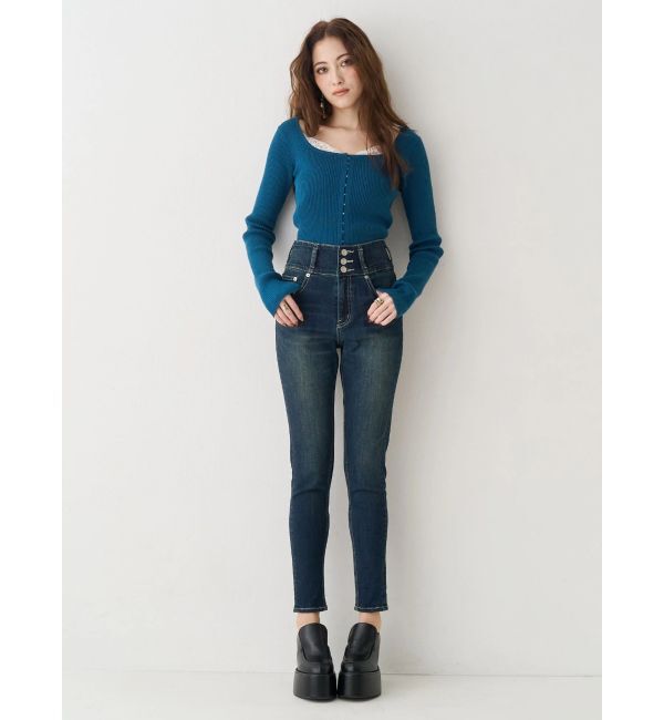 EVRIS「フロントホックレースドッキングニットトップス」|ニット・セーター|