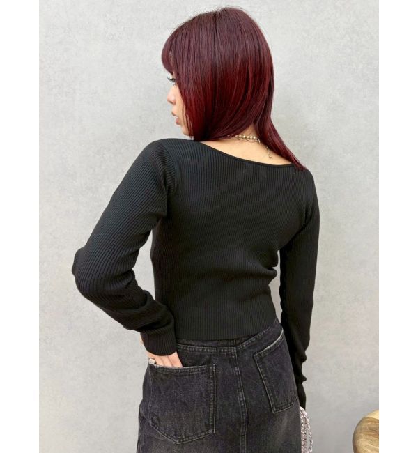 EVRIS「フロントホックレースドッキングニットトップス」|ニット・セーター|