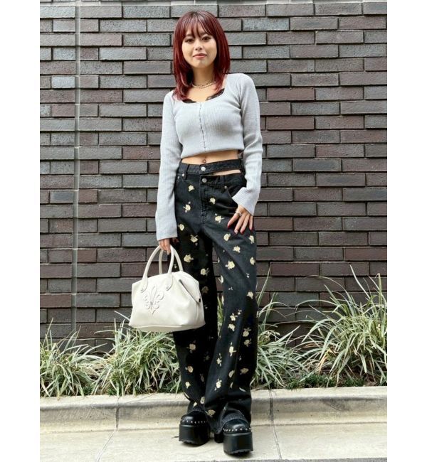 EVRIS「フロントホックレースドッキングニットトップス」|ニット・セーター|