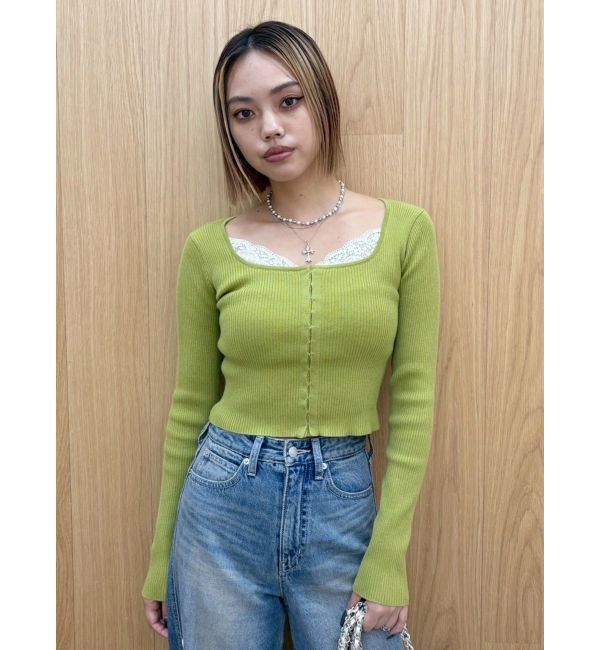 EVRIS「フロントホックレースドッキングニットトップス」|ニット・セーター|