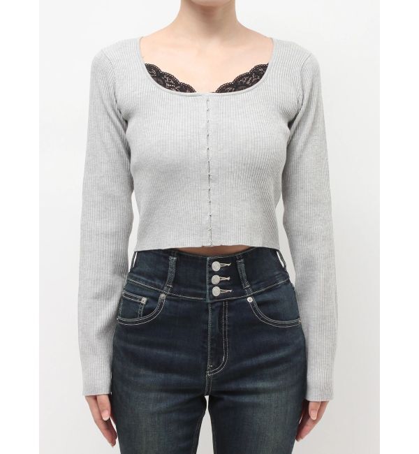 EVRIS「フロントホックレースドッキングニットトップス」|ニット・セーター|