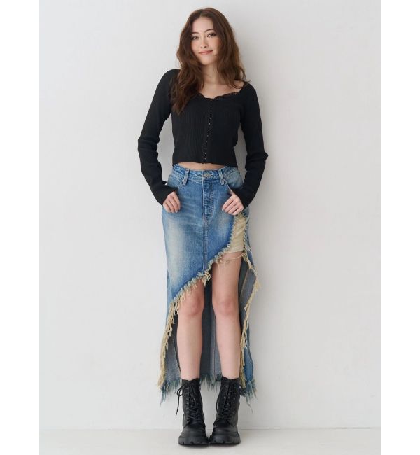 EVRIS「フロントホックレースドッキングニットトップス」|ニット・セーター|