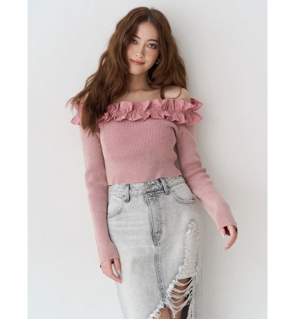 EVRIS「フリルピグメントニットトップス」|ニット・セーター|