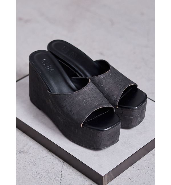 GYDA「コルクウェッジサンダル」|サンダル|ブラック