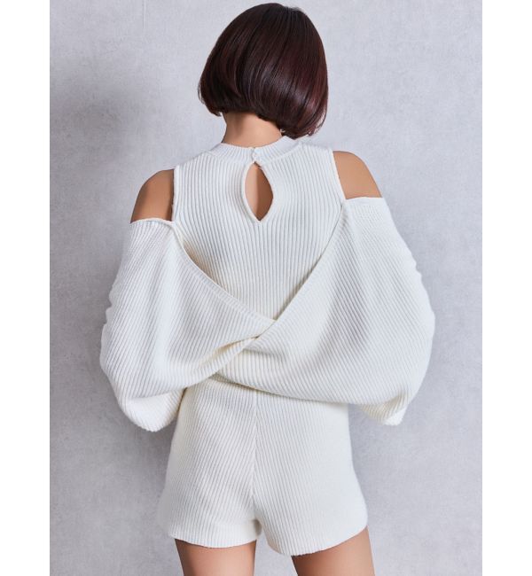 GYDA「アームギャザーレイヤードニットロンパース」|オールインワン|