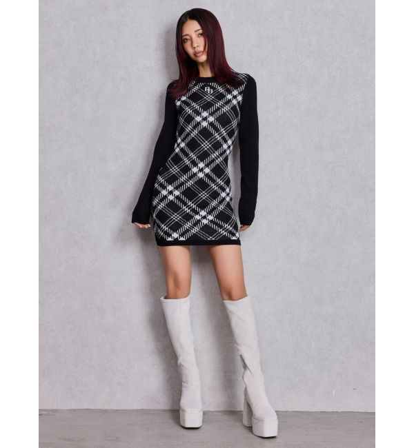 GYDA「GG embroideryラメCHECKニットワンピース」|ワンピース|