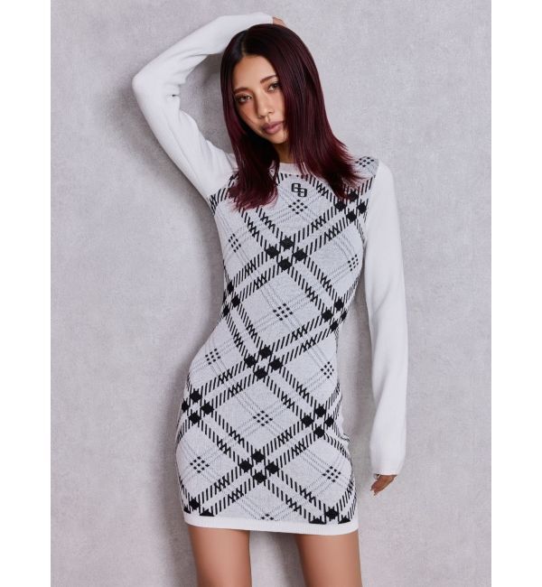 GYDA「GG embroideryラメCHECKニットワンピース」|ワンピース|