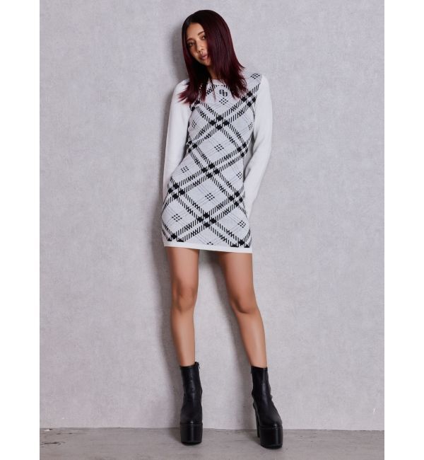GYDA「GG embroideryラメCHECKニットワンピース」|ワンピース|