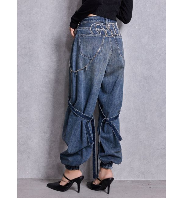 GYDA「ハイウエストGYDA chainデザインジョガーデニムパンツ」|デニム|