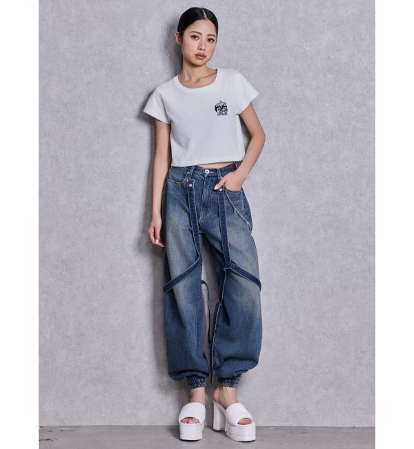 GYDA「ハイウエストGYDA chainデザインジョガーデニムパンツ」|デニム|