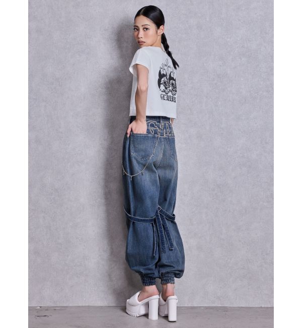 GYDA「ハイウエストGYDA chainデザインジョガーデニムパンツ」|デニム|